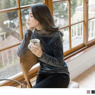 High Neck Long Sleeve Velvet Top