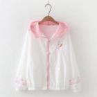 Rabbit Embroidered Hooded Zip Jacket Pink & White - One Size
