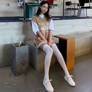 Slit-hem Letter Print Knit Vest