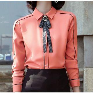 Contrast Trim Shirt / Cropped Dress Pants / High-waist A-line Skirt / Set