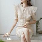 Short-sleeve Wide Collar Lace Sheath Dress