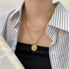 Embossed Disc Pendant Layered Alloy Necklace Gold - One Size