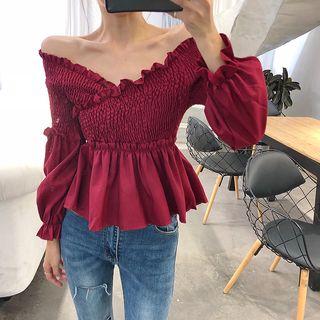 V-neck Blouse Dark Red - One Size