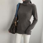 High-neck Slim-fit Rib-knit Sweater