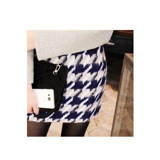 Houndstooth Wool Blend Mini Skirt