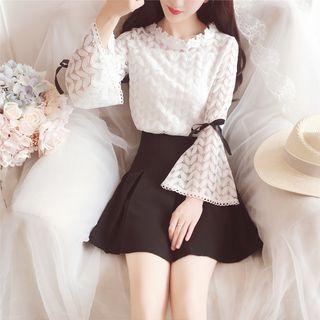 Bell-sleeve Crochet Trim Lace Blouse