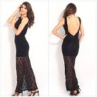 Sleeveless Backless Lace Evening Gown