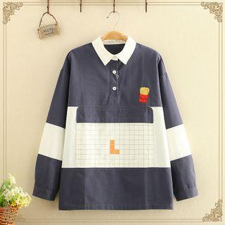 Color-block French Fired Lapel Pullover