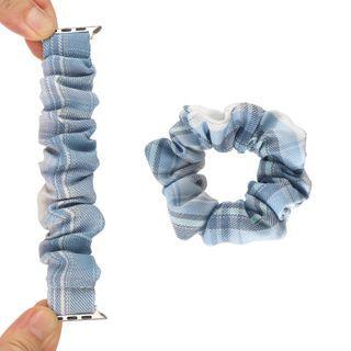 Plaid Shirred Nylon Apple Watch Band / Scrunchie / Set