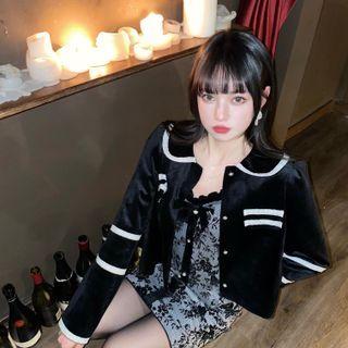Contrast Lace Trim Cropped Jacket