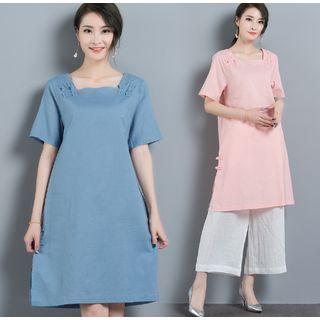 Short-sleeve Square Neck Dress