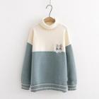 Rabbit Embroidered Color Block Sweater