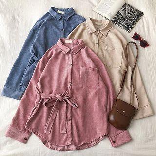 Plain Single-breasted Corduroy Long-sleeve Dress