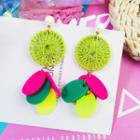 Woven Disc Acrylic Disc Fringed Earring 1 Pair - Yellow & Red & Green - One Size