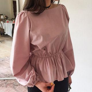 Off-shoulder Bishop-sleeve Peplum Top