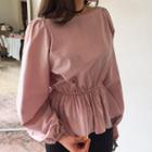 Off-shoulder Bishop-sleeve Peplum Top