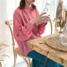 Plain Cutout Long-sleeve Loose-fit Shirt / Loose-fit Skirt