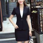 Set: Plain Pencil Skirt / Dress Pants + Short-sleeve Blazer