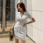 Short-sleeve V-neck Sheath Dress White - One Size