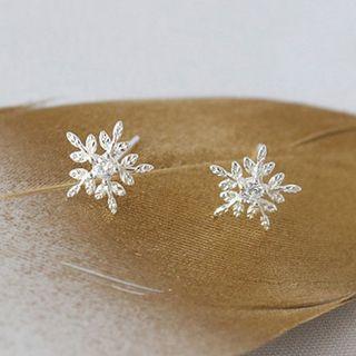 Rhinestone Snowflake Earring Silver - One Size
