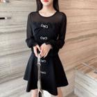 Long-sleeve Panel Bow-accent Dress
