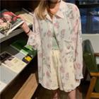 Rose Print Long-sleeve Shirt As Shown In Figure - One Size