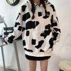 Cow Print Hoodie White - One Size