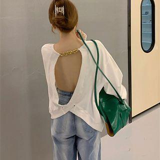 Open-back Long-sleeve Loose-fit Top - 2 Colors