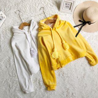 Tasseled Cropped Hoodie