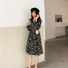 Long-sleeve Mini Floral A-line Dress / Long-sleeve Midi Floral A-line Dress