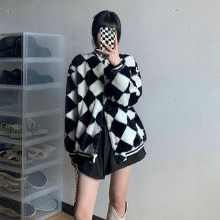 Two-tone Fluffy Button-up Jacket
