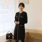 Round-neck Tweed-trim Shift Dress