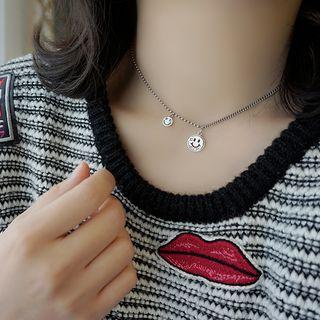 Smile Face Pendant Necklace Silver - One Size