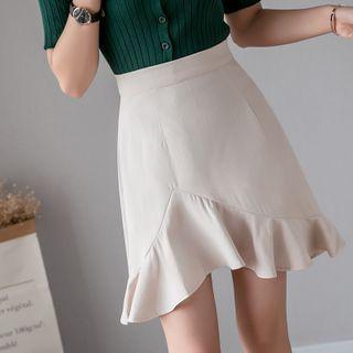 High-waist Ruffle Hem Mini A-line Skirt