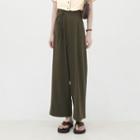 High-waist Plain Drawstring Straight-cut Pants