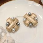 Faux Pearl Cross Earring 1 Pair - Clip On Earring - Gold & Silver - One Size