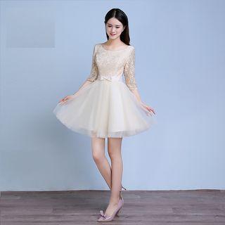Lace Panel Tulle Cocktail Dress