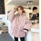 Buttoned Hooded Puffer Jacket Pink - One Size