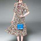 Print Bell-sleeve Accordion Dress
