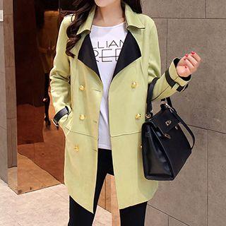 Two-tone Double-breasted Faux Suede Coat