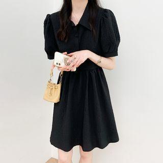 Plain Pleated Button-up A-line Dress