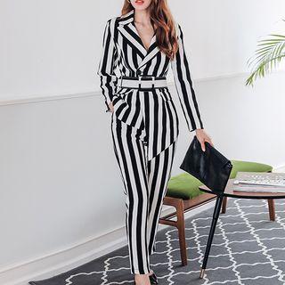 Set: Stripe Slim-fit Blazer + Cropped Dress Pants