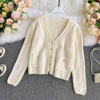 V-neck Plain Knitted Cardigan