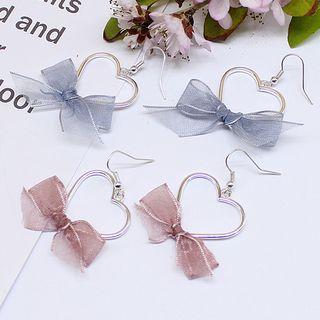 Fabric Bow Alloy Heart Dangle Earring