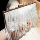 Fringed Evening Clutch With Chain Strap White - One Size