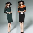 Panel Long-sleeve Sheath Dress