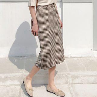 Midi Plaid Straight-cut Skirt