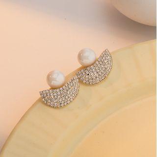 925 Sterling Silver Rhinestone Beaded Earrings White - One Size