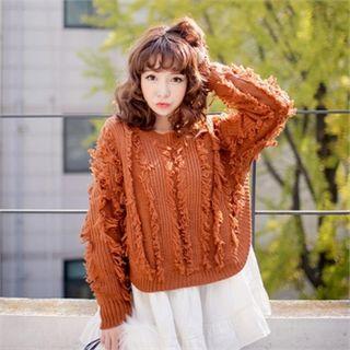 Fringe-trim Chunky-knit Sweater