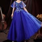 Puff-sleeve Sheer Evening Ball Gown